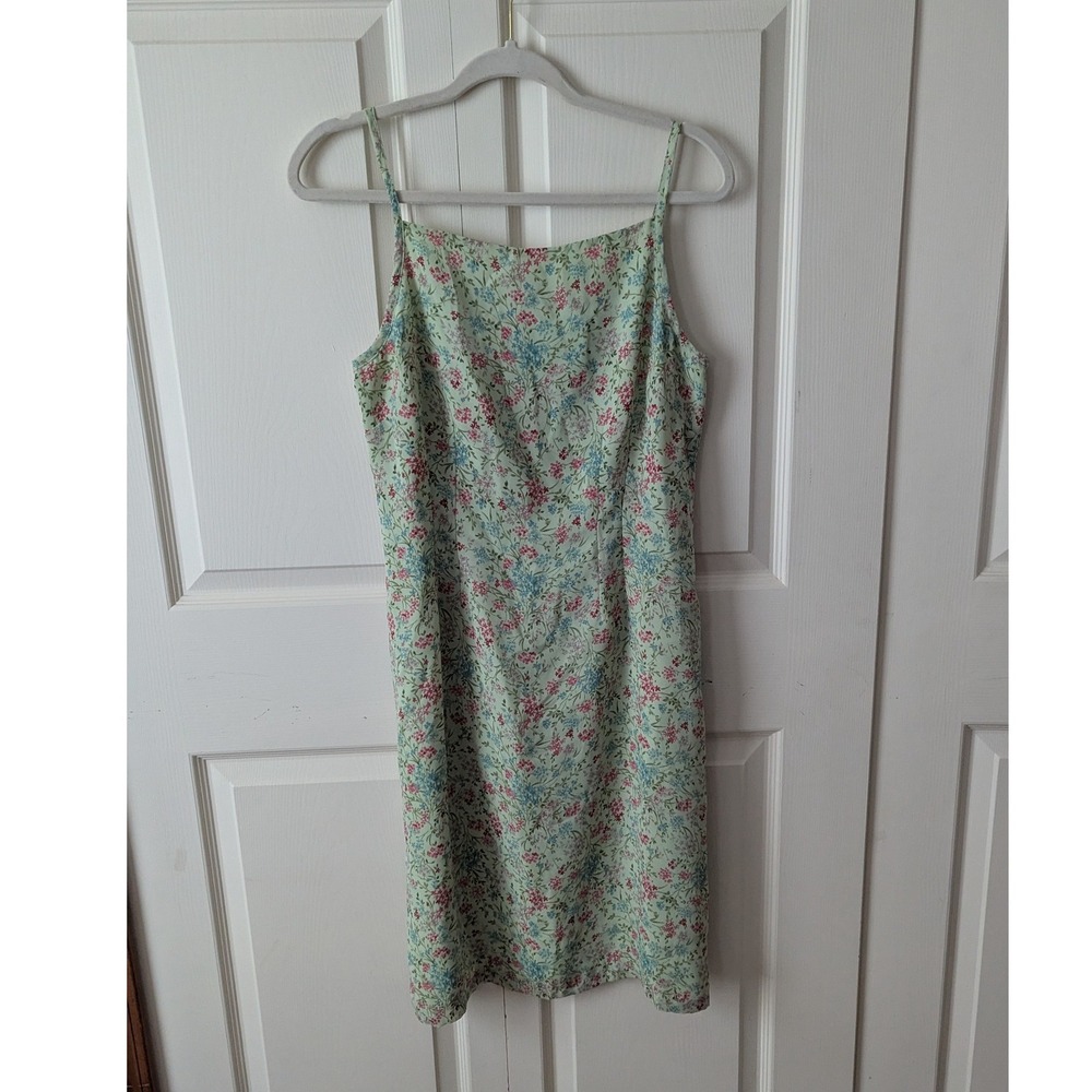 Old Navy Ditsy Floral Slip Dress Sz 8 Green Vtg 90s Spaghetti Strap Sheath Fairy